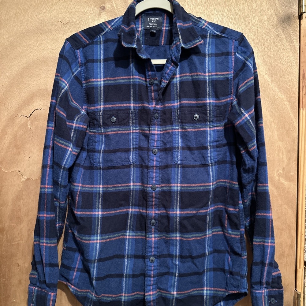 J.Crew Men's Regular Fit Small BluePlaid Flannel Long Sleeve Button-Up Preppy